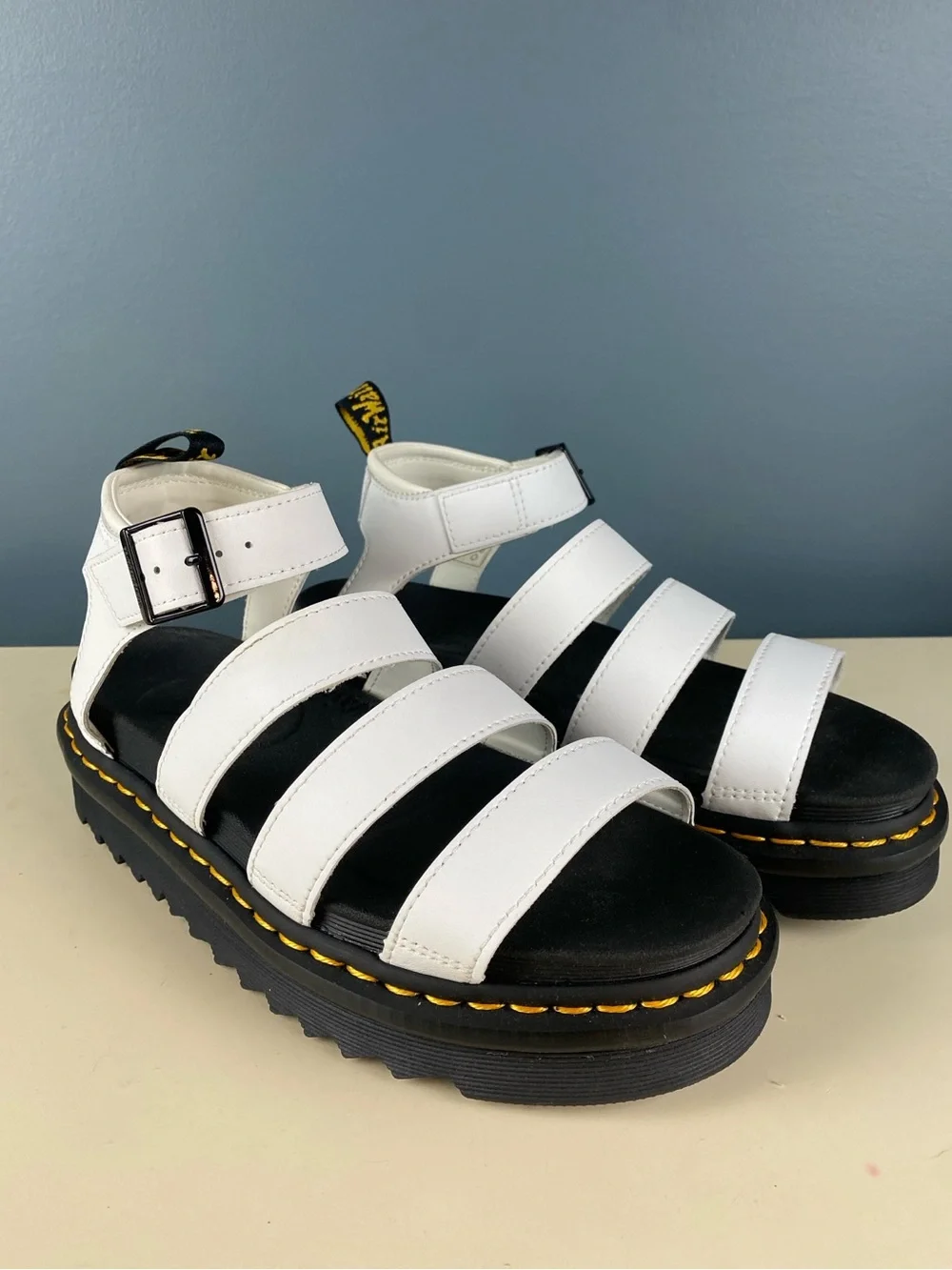 Dr. Martens Blaire White Hydro Leather Platform Gladiator Sandal Womens US 8